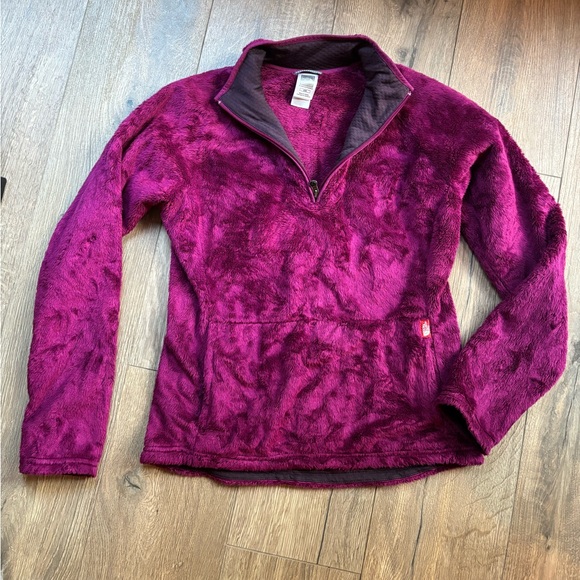 The North Face Magenta Quarter Zip Fleece Sweatshirt Pullover Medium Velour - Picture 4 of 11